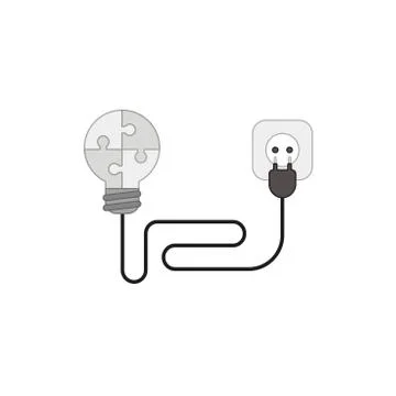 Vector icon concept of puzzle light bulb with cable, electrical plug and outl Illustrazione stock