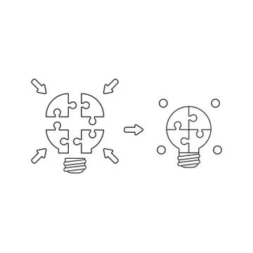 Vector icon concept of puzzle pieces light bulb unite and glowing and colorin Stock Illustration