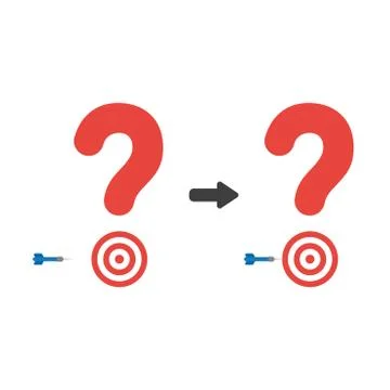 Vector icon concept of question mark with bulls eye and dart miss the target Stock-Illustration