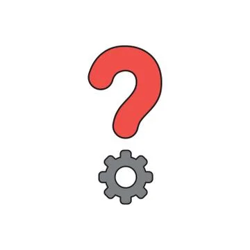 Vector icon concept of question mark with gear. Black outlines and colored. Stock Illustration
