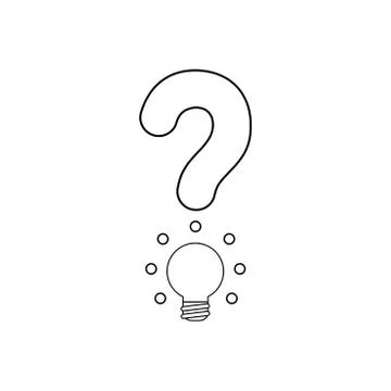 Vector icon concept of question mark with glowing light bulb. Black outline. Stock-Illustration