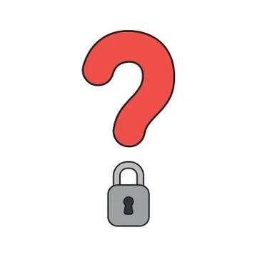 Vector icon concept of question mark with closed padlock. Black outlines and  Stock Illustration