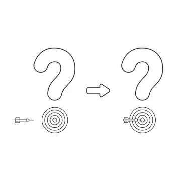 Vector icon concept of question mark bulls eye and dart in the center. Illustrazione stock