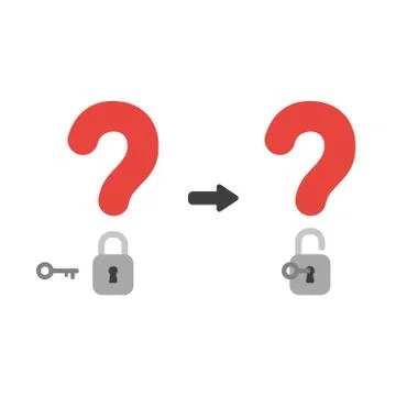 Vector icon concept of question marks with closed and opened padlocks with ke Illustrazione stock