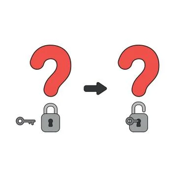 Vector icon concept of question marks with closed and opened padlocks with ke Stock Illustration