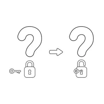 Vector icon concept of question marks with closed and opened padlocks with ke Illustrazione stock