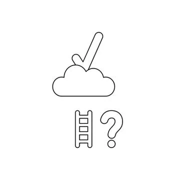 Vector icon concept of reach check mark on cloud with short wooden ladder wit Stock Illustration