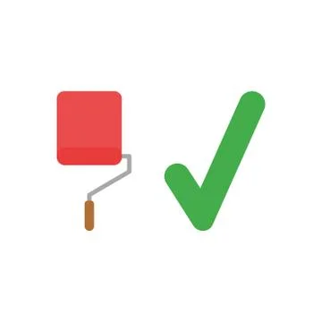 Vector icon concept of red paint roller brush with check mark Stock Illustration