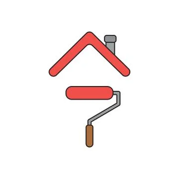 Vector icon concept red paint roller brush icon under house roof. Stock Illustration