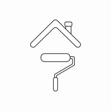 Vector icon concept red paint roller brush icon under house roof. Illustration