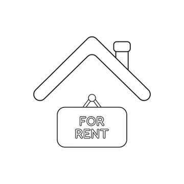 Vector icon concept of for rent hanging sign under roof. Stock Illustration