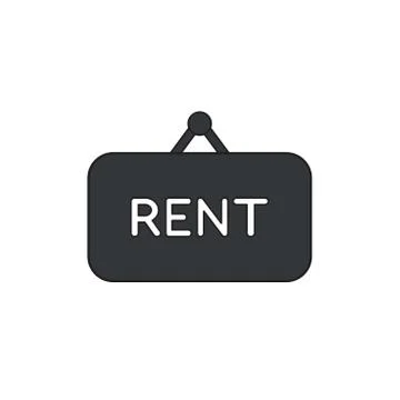 Vector icon concept of rent word written on hanging sign. Stock Illustration