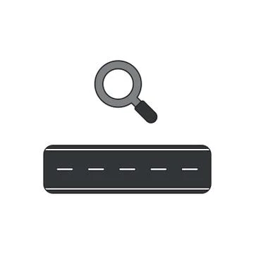 Vector icon concept of road with magnifier. Black outlines and colored. Stock Illustration