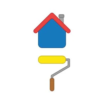 Vector icon concept of roller paint brush painting house. Illustrazione stock