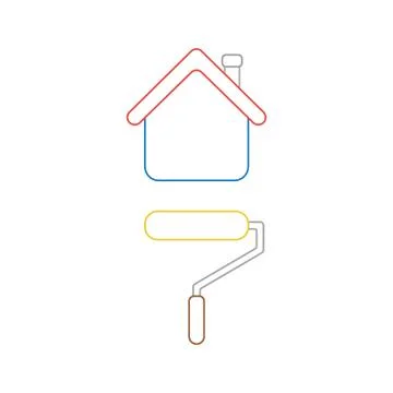 Vector icon concept of roller paint brush painting house. Stock Illustration