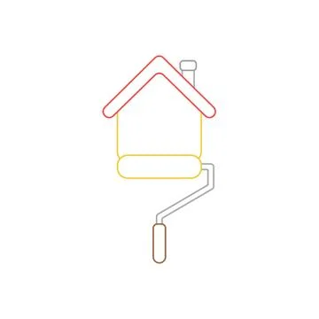 Vector icon concept of roller paint brush painting house. Stock Illustration