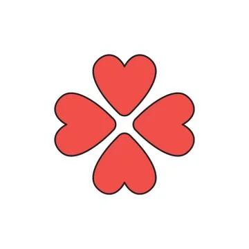 Vector icon concept of rotated four hearts. Black outlines and colored. Stock Illustration