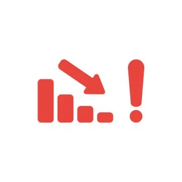 Vector icon concept of sales bar chart graph arrow moving down with exclamati Stock Illustration