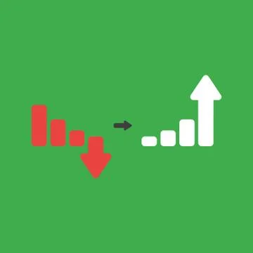 Vector icon concept of sales bar graph moving down and up on green background Stock Illustration