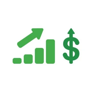 Vector icon concept of sales bar graph with dollar symbol moving up Stock Illustration