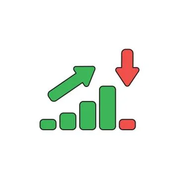 Vector icon concept of sales bar chart moving up and moving down with arrows  Stock Illustration