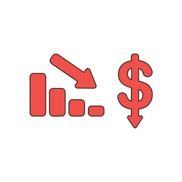 Vector icon concept of sales bar chart with arrow moving down and dollar mone Stock Illustration