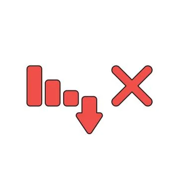 Vector icon concept of sales bar chart graph moving down with x mark. Illustrazione stock