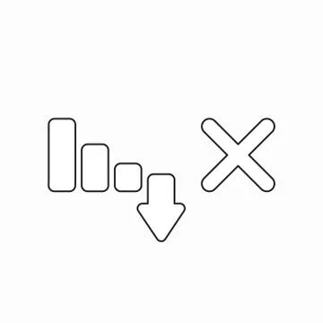 Vector icon concept of sales bar chart graph moving down with x mark. Stock Illustration