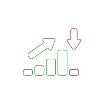 Vector icon concept of sales bar chart moving up and moving down with arrows  Stock Illustration
