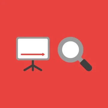 Vector icon concept of sales chart arrow moving down with magnifying glass on Stock Illustration