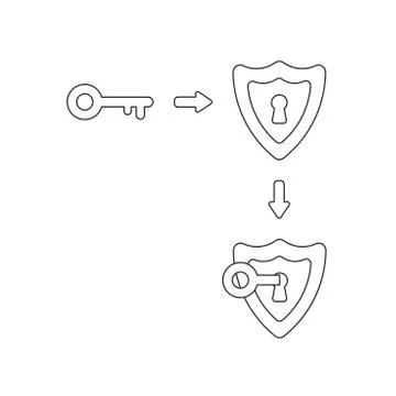 Vector icon concept of shield with key into keyhole. Stock Illustration