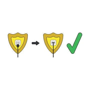 Vector icon concept of shield with outlet and plug plugged into outlet with c Stock Illustration
