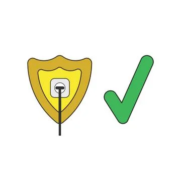 Vector icon concept of shield with plug plugged into outlet with check mark. 스톡 일러스트