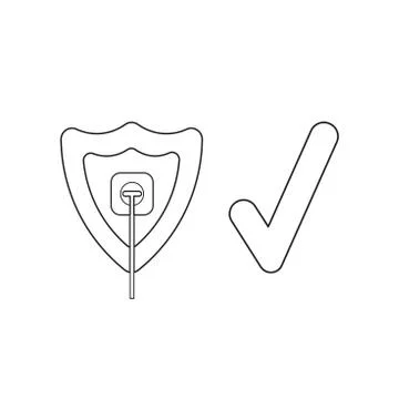 Vector icon concept of shield with plug plugged into outlet with check mark. 스톡 일러스트