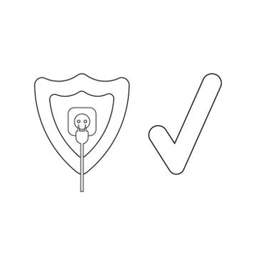 Vector icon concept of shield with plug plugged into outlet and check mark. Stockillustratie