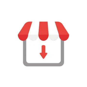 Vector icon concept of shop store with arrow moving down Stock Illustration