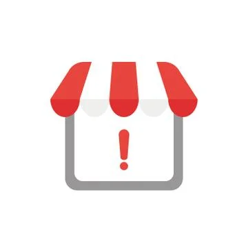 Vector icon concept of shop store with awning and exclamation mark Illustrazione stock