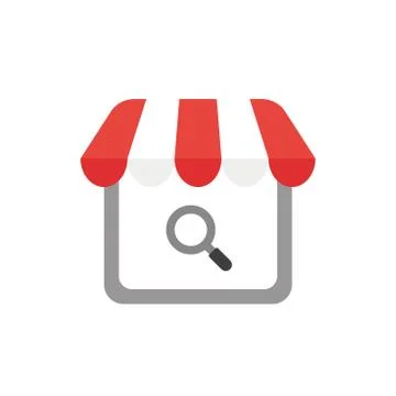 Vector icon concept of shop store with magnifying glass Illustrazione stock