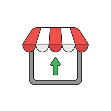 Vector icon concept of shop store with arrow up. Black outlines and colored. Stock Illustration