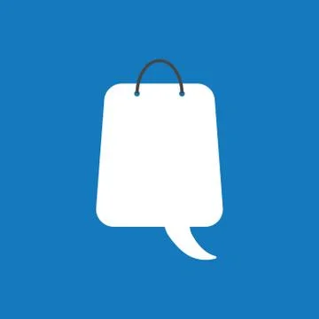 Vector icon concept of shopping bag with speech bubble on blue background Stock Illustration