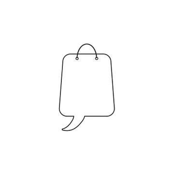 Vector icon concept of shopping bag with speech bubble. Black outline. Stock Illustration