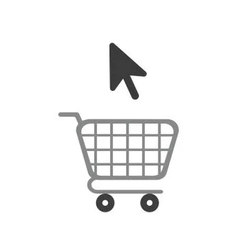 Vector icon concept of shopping cart with mouse cursor Illustrazione stock