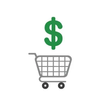 Vector icon concept of shopping cart with dollar symbol Illustrazione stock