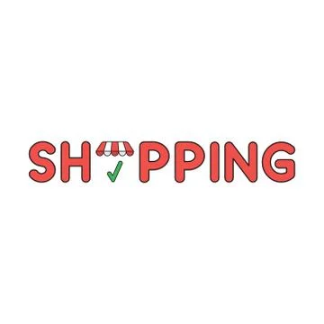 Vector icon concept of shopping word and store awning with check mark. Ilustración de archivo