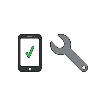 Vector icon concept of smartphone with check mark and spanner. Stock Illustration