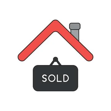 Vector icon concept of sold hanging sign under roof. Stock Illustration