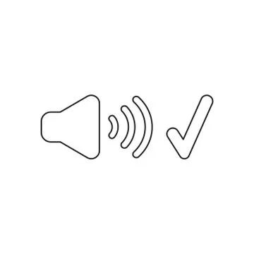 Vector icon concept of sound on symbol with check mark. Stock Illustration