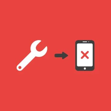 Vector icon concept of spanner and smartphone with x mark on red background Stock Illustration