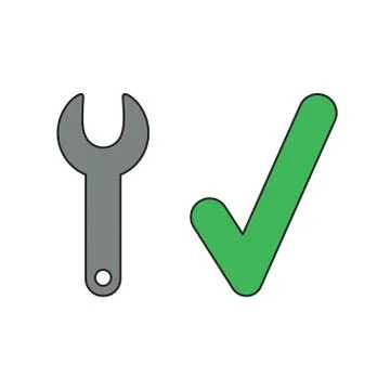 Vector icon concept of spanner and check mark. Stock Illustration