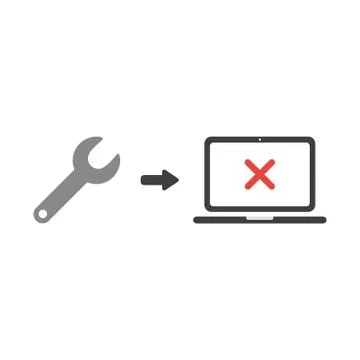 Vector icon concept of spanner with x mark inside laptop computer イラスト素材